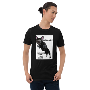 "BEWARE FRENCHIE'S STEAL YOUR HEART" Graphic Short-Sleeve Unisex T-Shirt