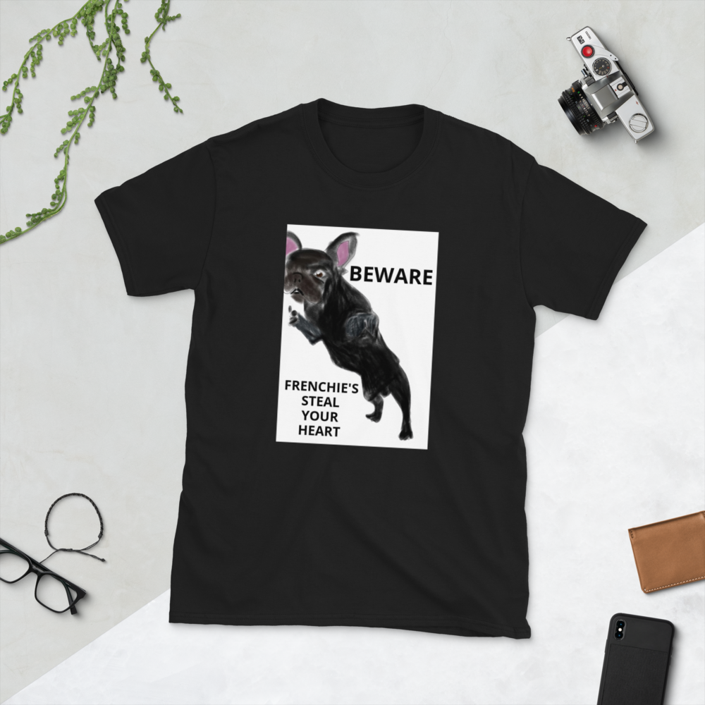 "BEWARE FRENCHIE'S STEAL YOUR HEART" Graphic Short-Sleeve Unisex T-Shirt