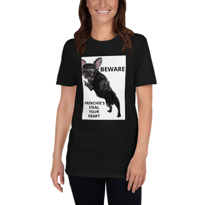 "BEWARE FRENCHIE'S STEAL YOUR HEART" Graphic Short-Sleeve Unisex T-Shirt