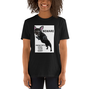 "BEWARE FRENCHIE'S STEAL YOUR HEART" Graphic Short-Sleeve Unisex T-Shirt