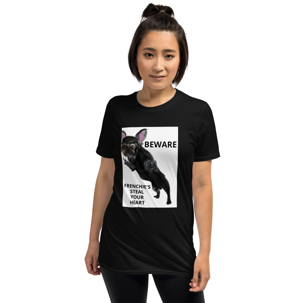 "BEWARE FRENCHIE'S STEAL YOUR HEART" Graphic Short-Sleeve Unisex T-Shirt