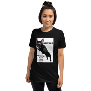 "BEWARE FRENCHIE'S STEAL YOUR HEART" Graphic Short-Sleeve Unisex T-Shirt