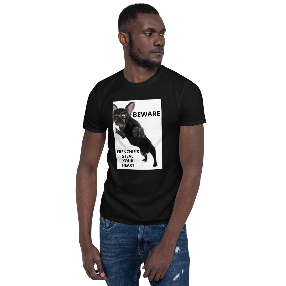 "BEWARE FRENCHIE'S STEAL YOUR HEART" Graphic Short-Sleeve Unisex T-Shirt