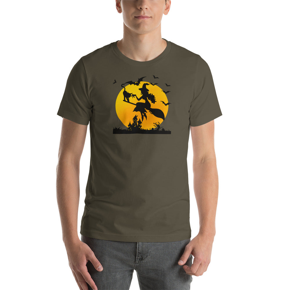 Soaring High Witch and Cat Halloween Trick or Treat Short-Sleeve Unisex T-Shirt