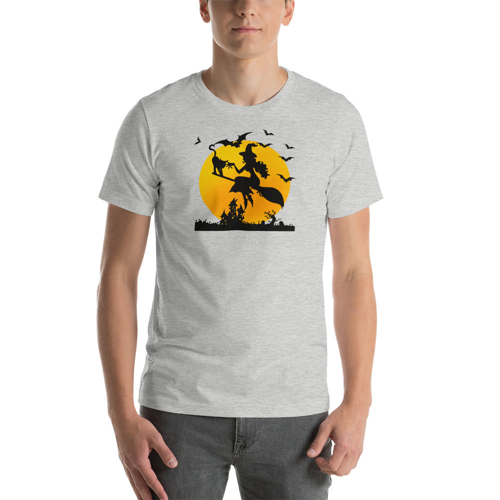 Soaring High Witch and Cat Halloween Trick or Treat Short-Sleeve Unisex T-Shirt