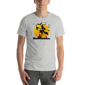 Soaring High Witch and Cat Halloween Trick or Treat Short-Sleeve Unisex T-Shirt