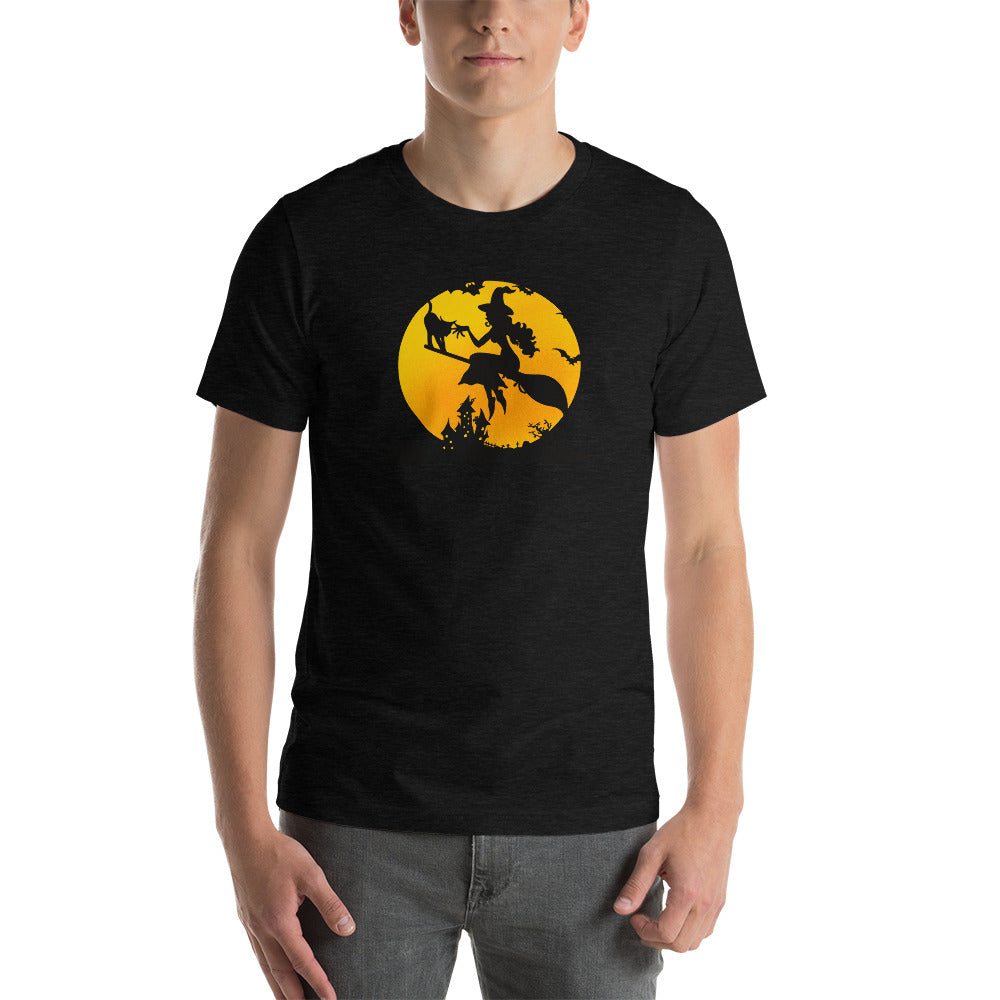 Soaring High Witch and Cat Halloween Trick or Treat Short-Sleeve Unisex T-Shirt