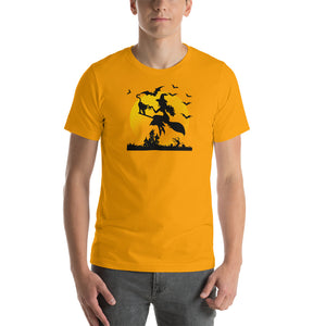 Soaring High Witch and Cat Halloween Trick or Treat Short-Sleeve Unisex T-Shirt