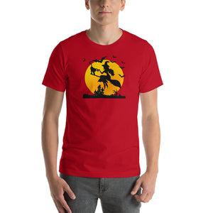 Soaring High Witch and Cat Halloween Trick or Treat Short-Sleeve Unisex T-Shirt