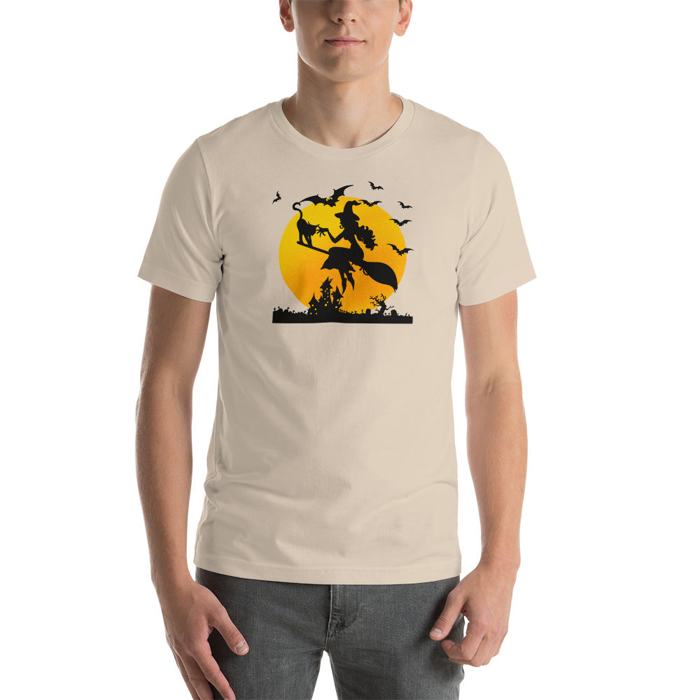 Soaring High Witch and Cat Halloween Trick or Treat Short-Sleeve Unisex T-Shirt