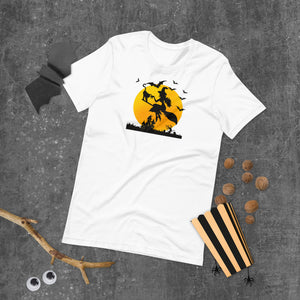 Soaring High Witch and Cat Halloween Trick or Treat Short-Sleeve Unisex T-Shirt